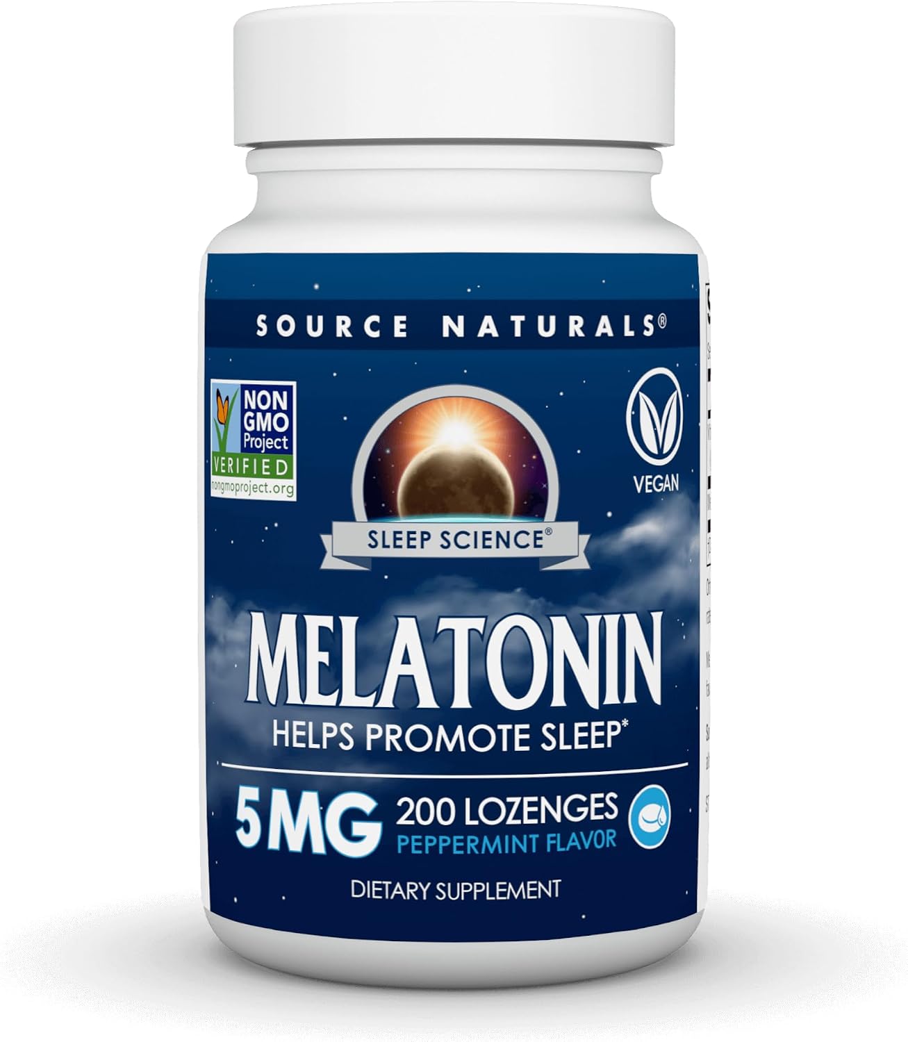 Source Naturals Sleep Science Melatonin, 5 mg - 200 Vegan Lozenges | Helps Promote Sleep | Non-GMO Project Verified | Peppermint Flavored*