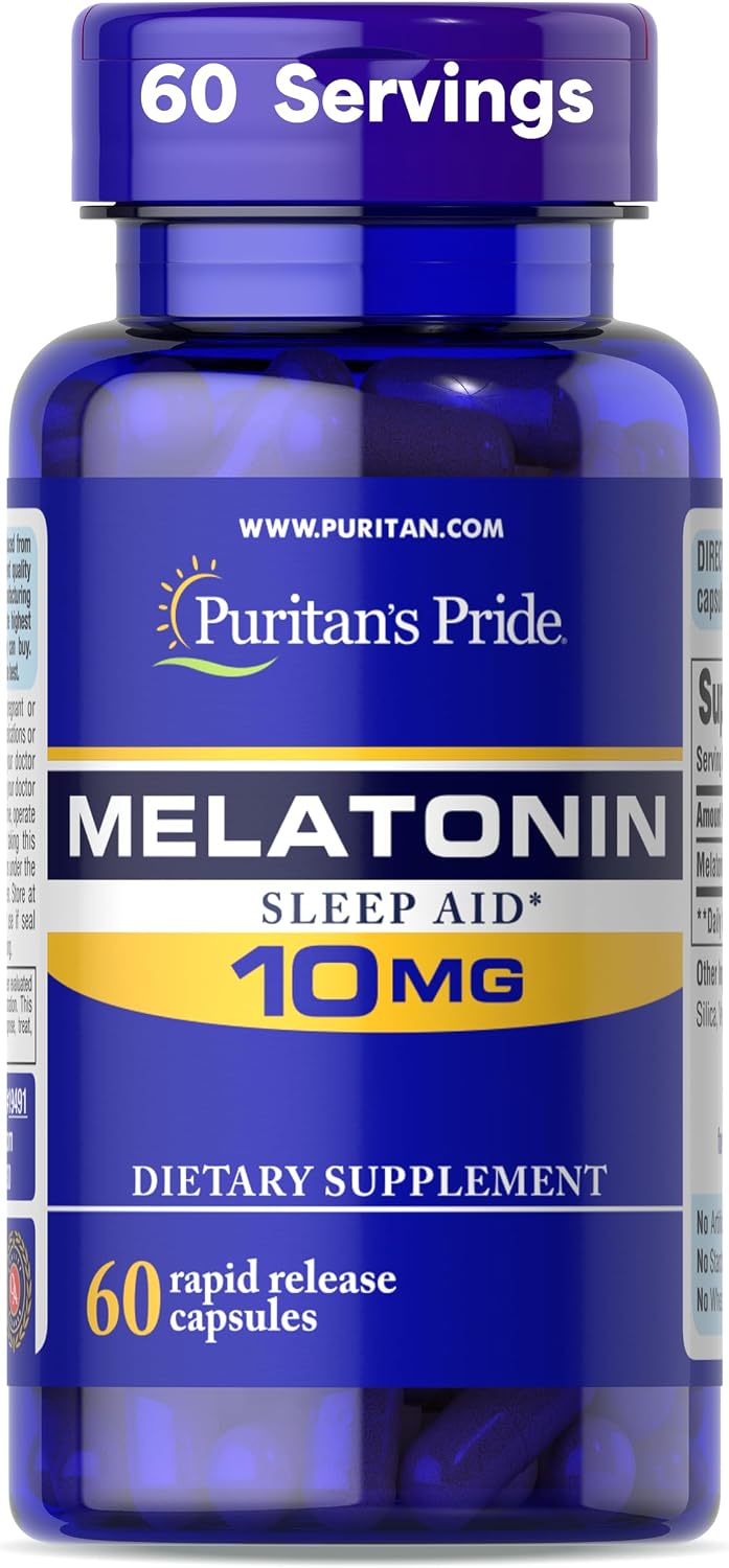 Puritan's Pride Premium Super Strength Melatonin 10mg Sleep Aid, Dietary Supplement for Sound, Restful, and Longer Sleep Support, 2 Month Supply, 60 Rapid Release Capsules