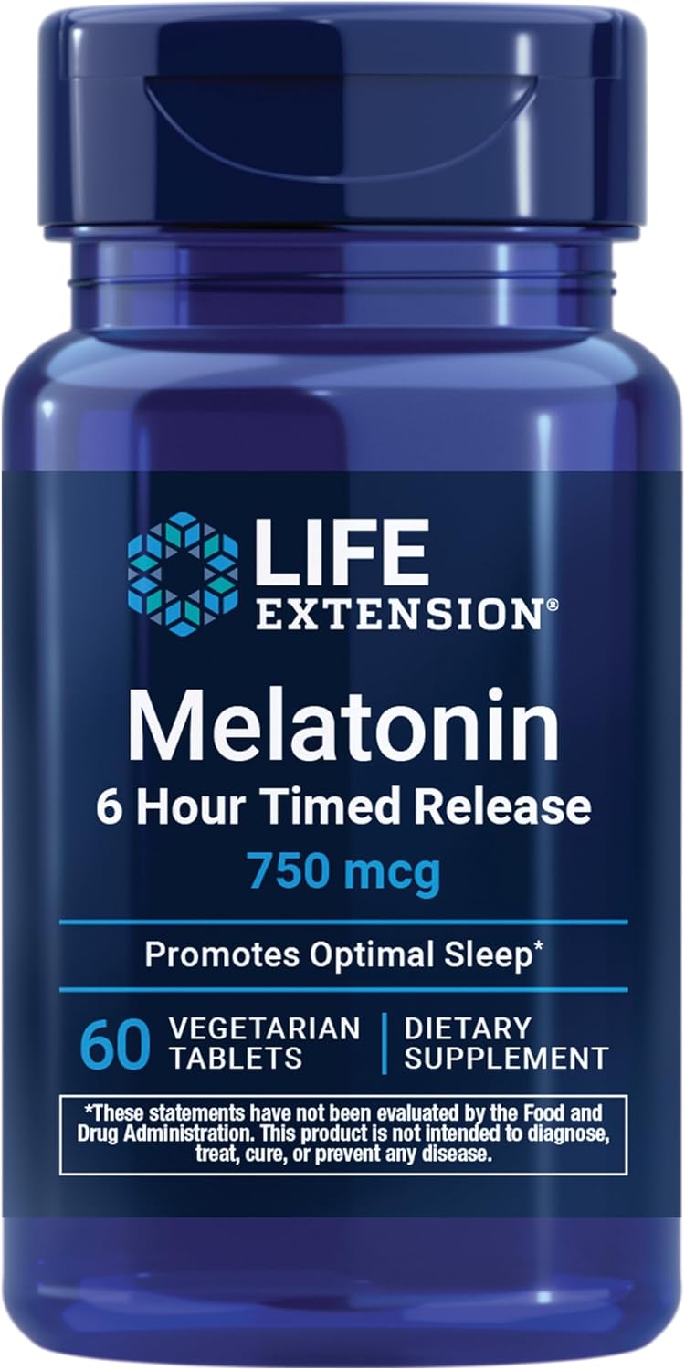 Life Extension Melatonin 6 Hour Timed Release, 750 mcg, 60 Tablets