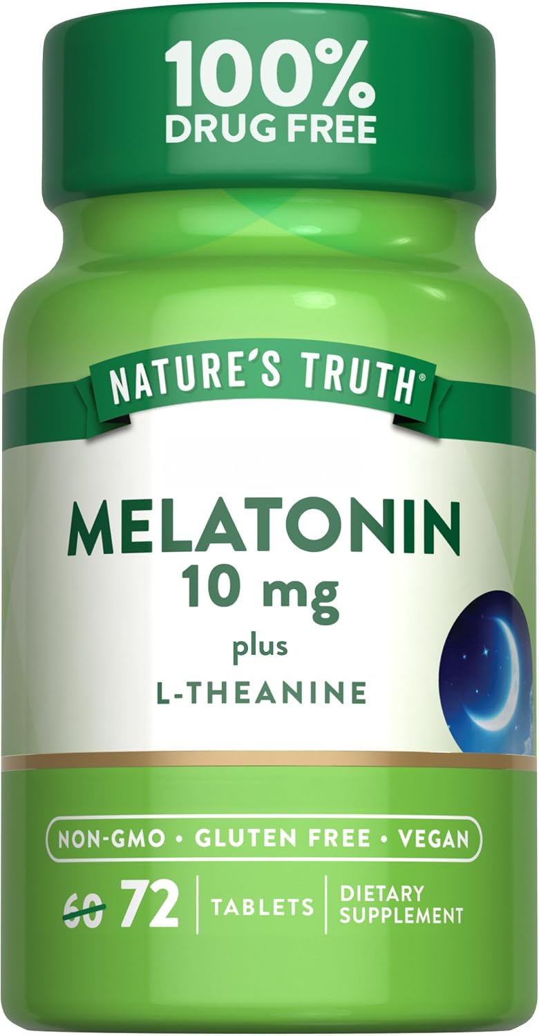Nature's Truth Melatonin 10 mg + L-Theanine | 72 Tablets | Maximum Strength