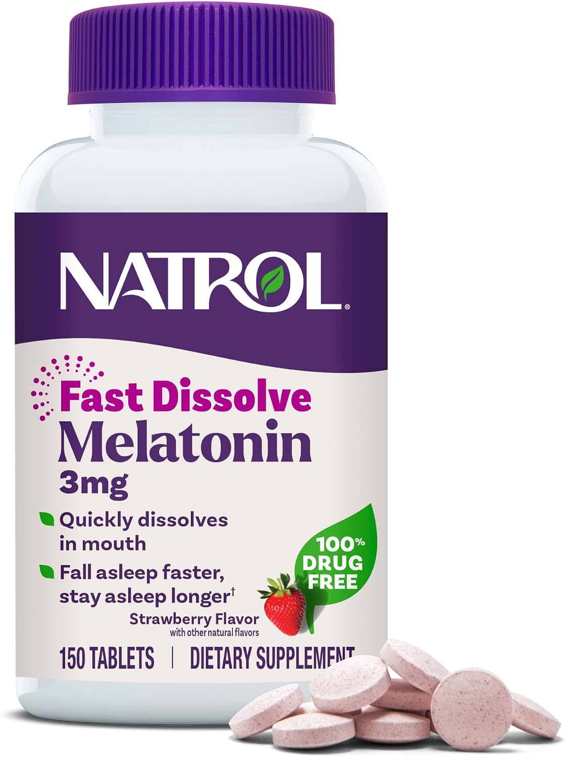Natrol Melatonin 3 mg Fast Dissolve Tablets, Strawberry, 150 Count