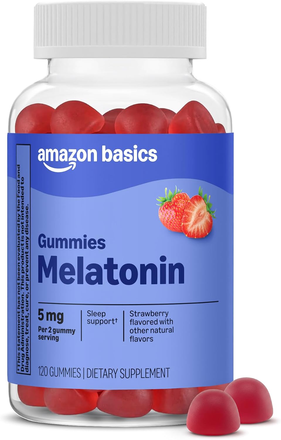Amazon Basics Melatonin 5mg, 120 Gummies (2 per Serving), Strawberry, Packaging May Vary packaging