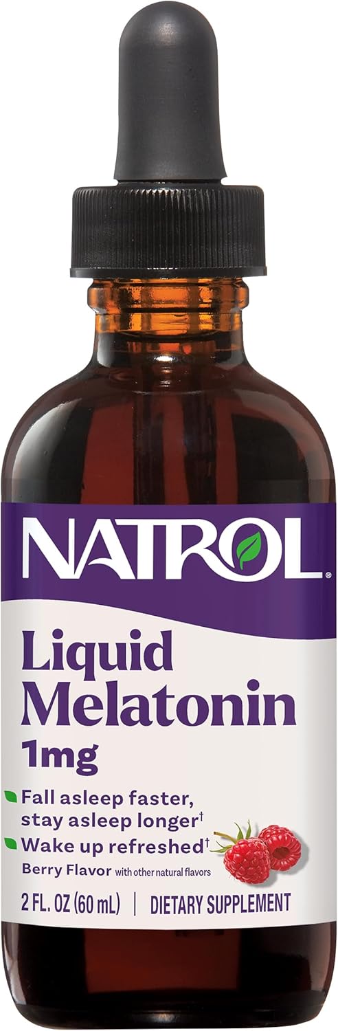 Natrol Liquid Melatonin for Adults, 1 mg, Berry-Flavored, 2 Fl Oz