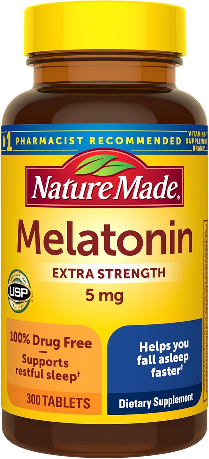 Nature Made Melatonin 5mg Extra Strength Sleep Supplement, 300 Tablets