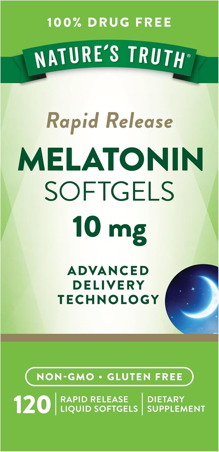 Nature's Truth Melatonin 10mg | Rapid Release Liquid Softgels | 120 Count