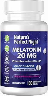 Nature's Perfect Night | Melatonin 20mg | 180 Quick Dissolve Tablets | Natural Mixed Berry Flavor |High Potency | Sugar Free | Vegan | Gluten Free | Value Size
