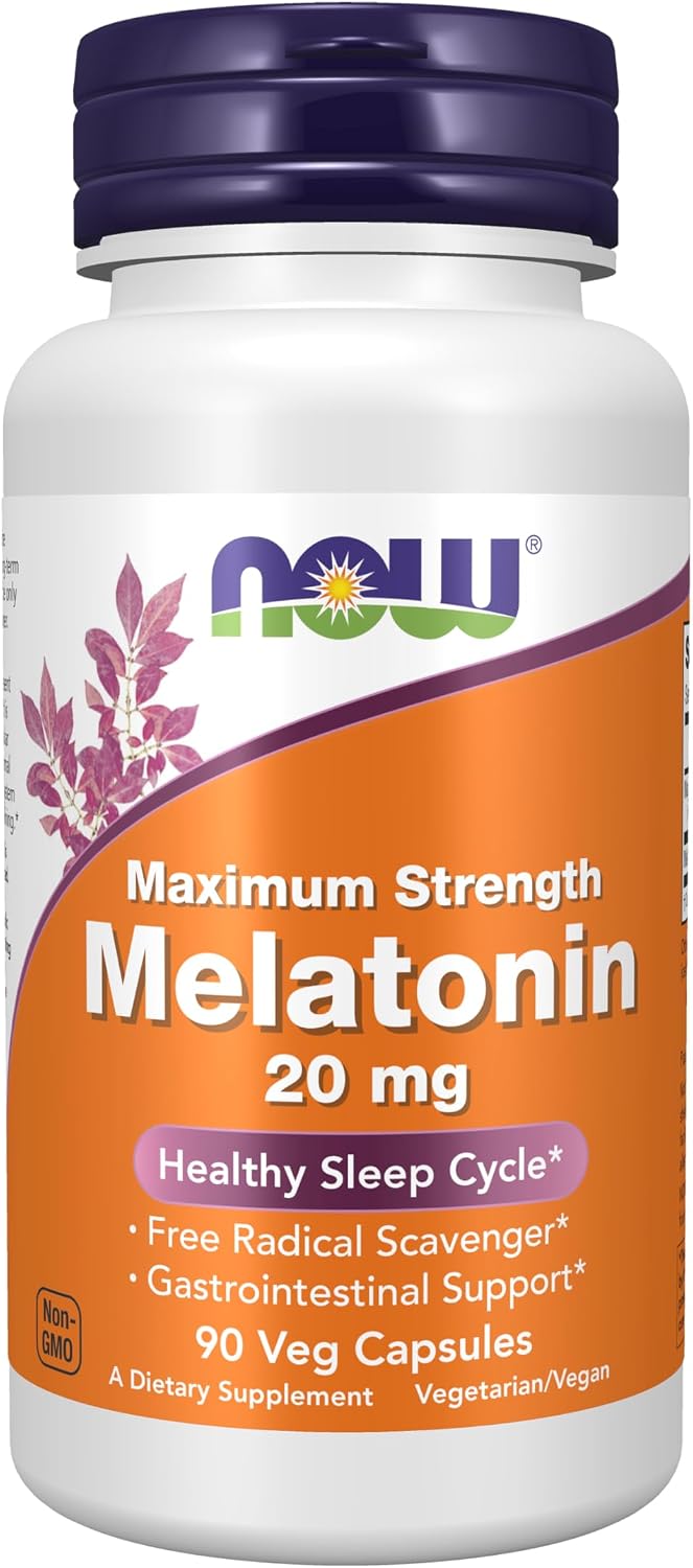 NOW Supplements, Maximum Strength Melatonin 20 mg, 90 Veg Caps