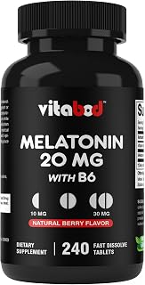 Vitabod Melatonin 20 mg Fast Dissolve Tablets with Vitamin B6, 240 Ct