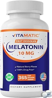Vitamatic Melatonin 10 mg, Natural Berry Flavor, 365 Fast Dissolve Tablets