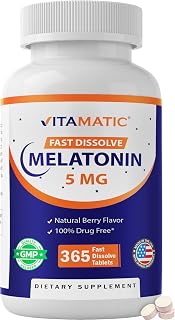Vitamatic Melatonin 5 mg, Natural Berry Flavor, 365 Fast Dissolve Tablets