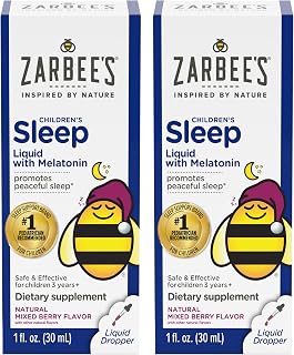 Zarbee's Kids Sleep Supplement Liquid with 1mg Melatonin; Drug-Free & Effective; Easy to Take Natural Berry Flavor for Children Ages 3 and Up; 1 Fl Oz Bottles, Pack of 2
