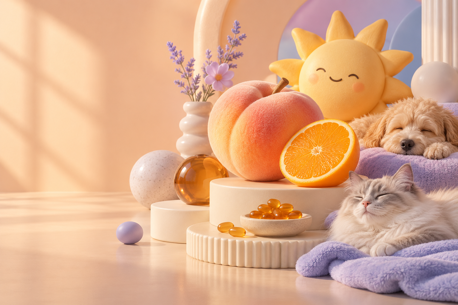 Playful sunshine and citrus in a warm pastel studio