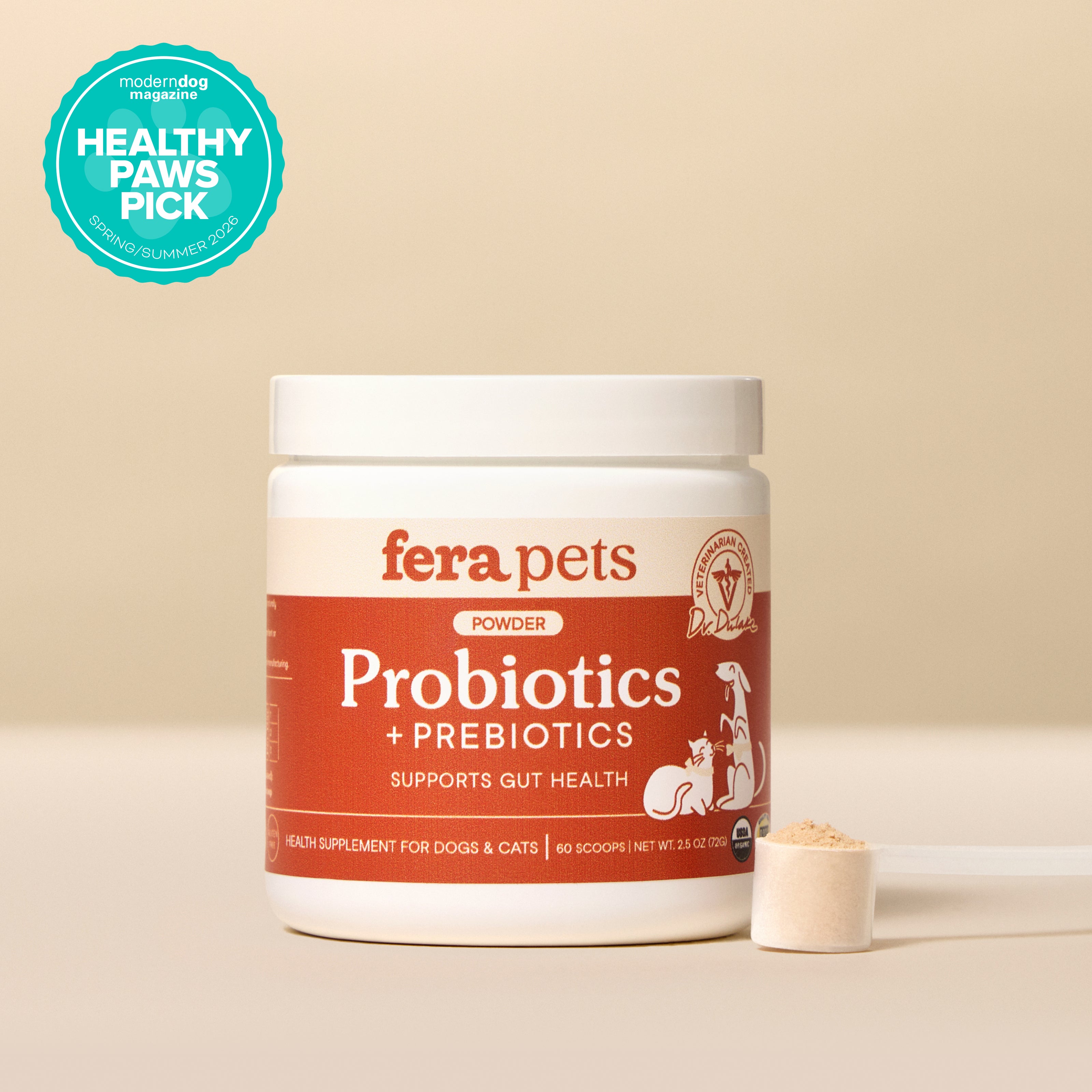 Fera Pets Organic Probiotics with Prebiotics, 60 scoops / 2.5 oz