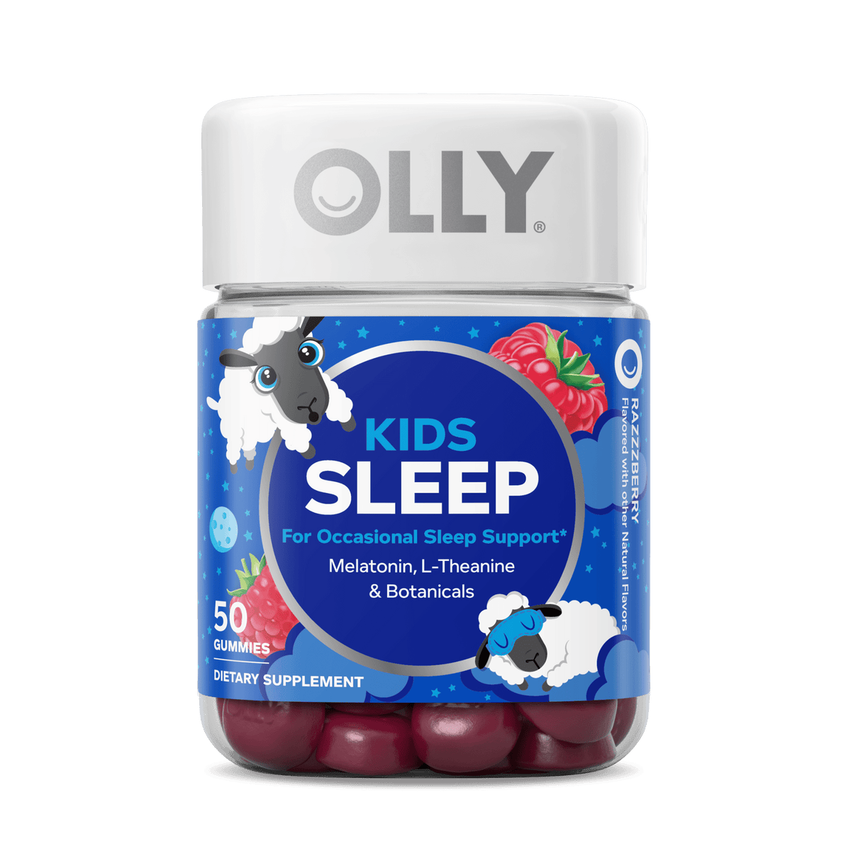 OLLY Kids Sleep Gummy, 0.5mg Melatonin, L-Theanine, Raspberry Flavored, 50 Count