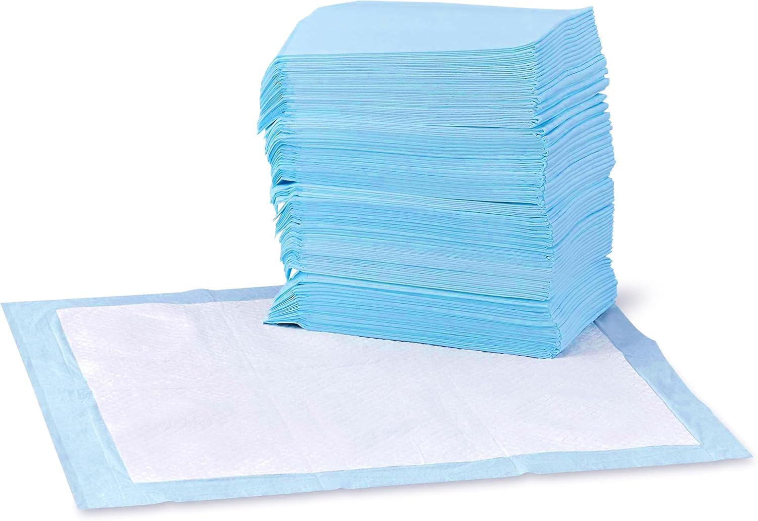 Amazon Basics Dog and Puppy Training Pads — Regular 22 × 22 inches, blue/white, 100 pads packaging