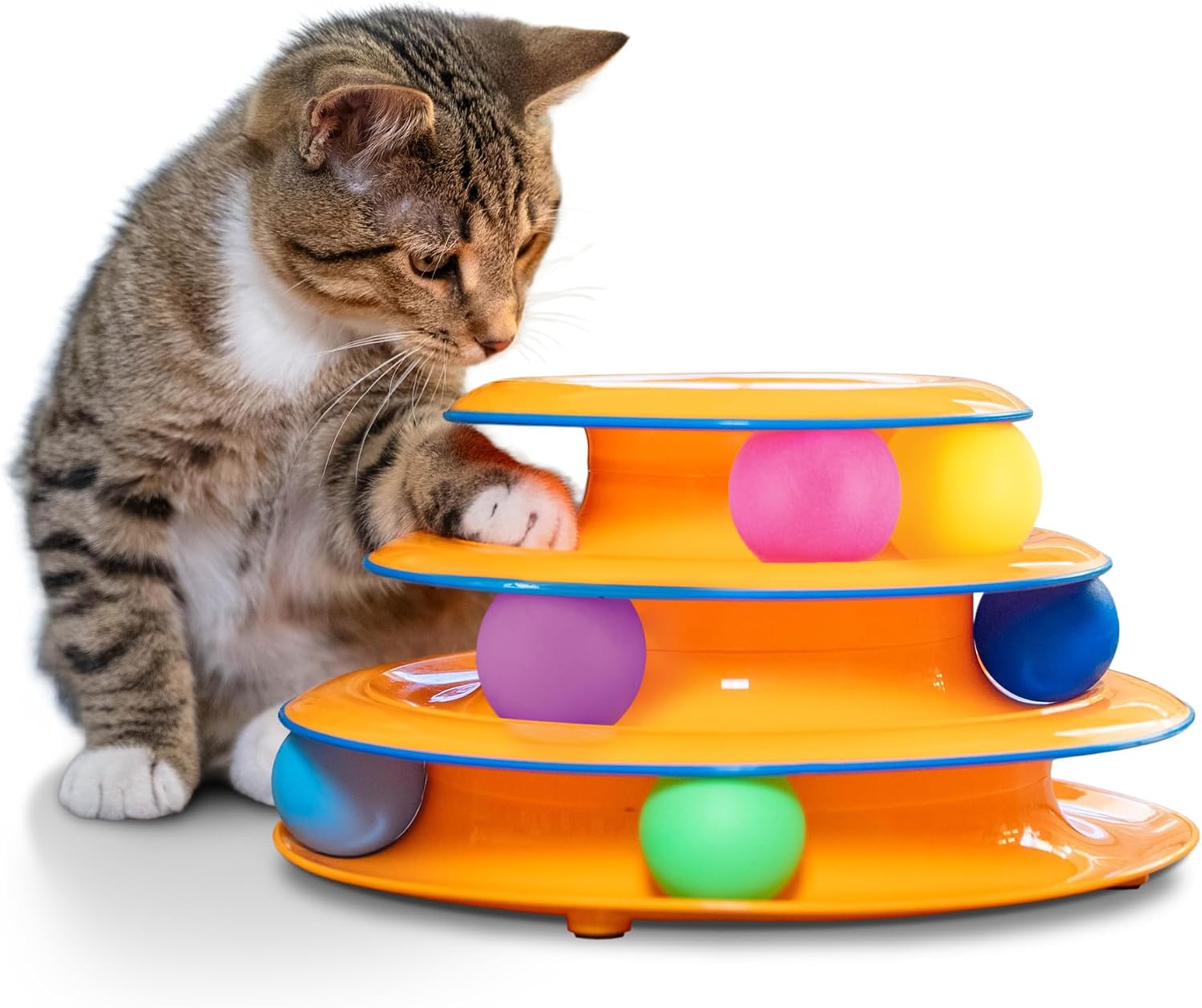 Catstages Tower of Tracks — Three tiers, six balls, 10 × 5.3 inches, 1 toy packaging