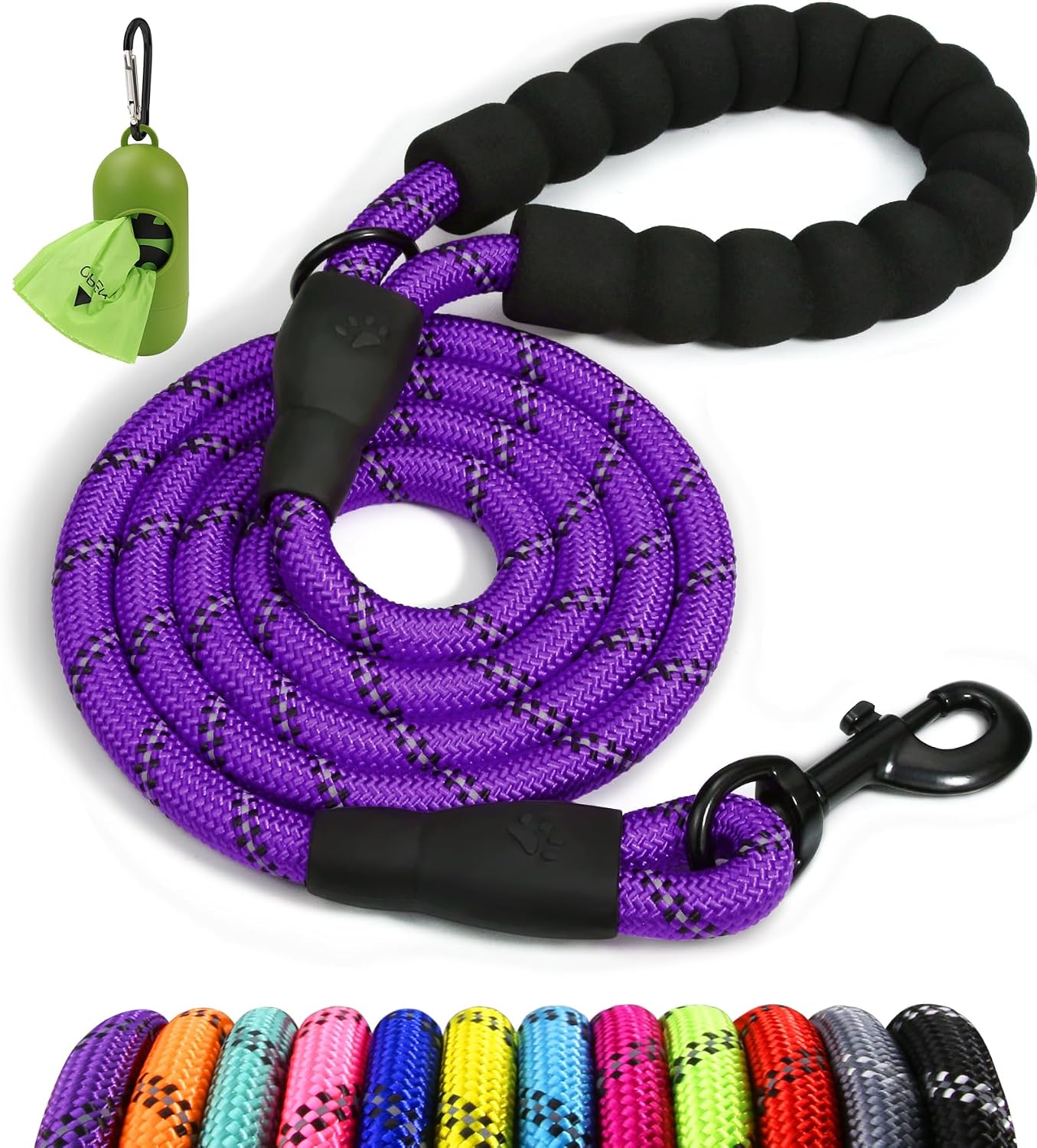 Taglory Rope Dog Leash — Purple, 6 ft, 1/2 inch