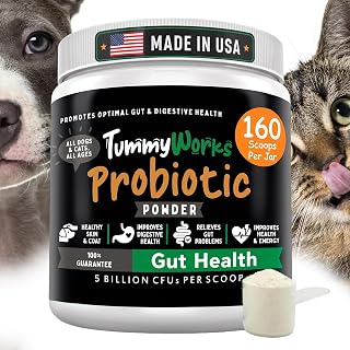 TummyWorks Probiotics for Dogs & Cats with Prebiotics, 160 Scoops. Made USA