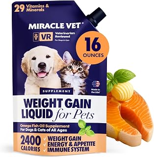 Miracle Vet High-Calorie Weight Gainer for Dogs & Cats - Multivitamin Nutritional Supplement Gel, Omega Fish Oil, Calcium - Puppy, Senior, Prenatal Cat & Dog Vitamins, Supplements for Weight Gain