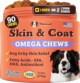 Natural Dog Company Skin & Coat Supplement for Dogs, 90 Soft Chews