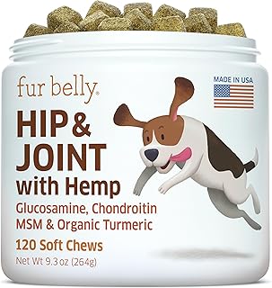 Hemp Hip and Joint Supplement for Dogs - Glucosamine for Dogs - Glucosamine Chondroitin for Dogs with MSM, Hemp, Turmeric & Omega 3 - Pain Relief - 120 ct Soft Chews - Made in The USA