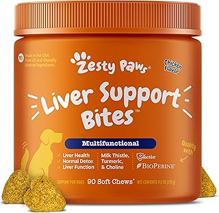 Zesty Paws Dog Liver Supplement - Milk Thistle for Dogs, Chicken, 90 Ct