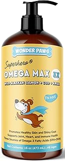 Wonder Paws Fish Oil for Dogs - Omega 3 for Dogs from Alaskan Salmon, Cod & Krill Oil - EPA DHA Fatty Acids - Less Shedding & Itching - Skin, Joint, Immune & Heart Health - Liquid Supplement (16 oz)