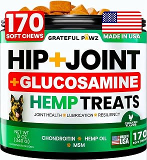 Hemp Hip and Joint Supplement for Dogs - Glucosamine for Dogs - 170 Count