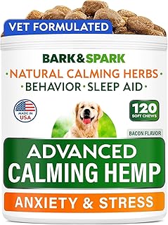 BARK&SPARK Advanced Calming Hemp Treats for Dogs - Hemp Oil + Melatonin - Anxiety Relief - Separation Aid - Stress Relief During Fireworks, Storms, Thunder - Aggressive Behavior, Barking - 120Ct BBQ