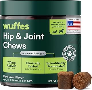 Wuffes Advanced Hip & Joint Chews for Small & Medium Breed Dogs, Vet Recommended, Glucosamine, Chondroitin, MSM, Green-Lipped Mussel & Hyaluronic Acid Supplement