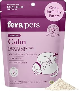 Fera Pets Dog & Cat Calming Supplement - Goat Milk Powder Topper, 60 TSP