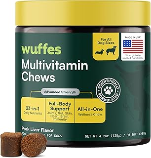 Wuffes Dog Vitamins, 23-in-1 Daily Multivitamin Soft Chews. All 8 B Vitamins, Omega-3, Zinc, Iron & Biotin.