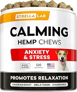 Hemp Calming Chews for Dogs - Advanced Dog Calming Treats - Dog Calming Chews - Anxiety Relief Treats - Separation Aid, Barking, Stress Relief, Thunderstorms - Melatonin - Hemp Oil - 120Ct - Bacon