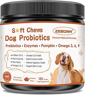 ZEBORA Probiotics for Dogs, Digestive & Itch Relief, 120 Chews