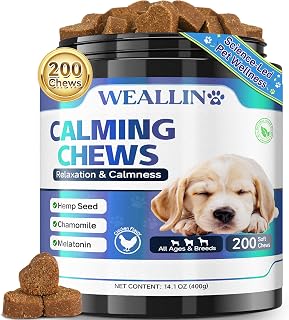 WEALLIN Calming Chews for Dogs, Dog Calming Chews with Organic Hemp Seed Oil & Powder, Soft Calming Treats for Stressful Moments, Travel, Thunder, Fireworks, Chicken Flavor, 200 Chews