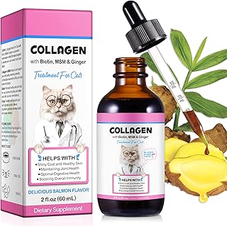 Collagen for Cats, Cat Collagen Liquid Drops for Cats with Biotin, MSM & Ginger Digestive & Immunity