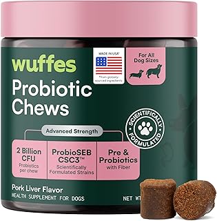 Wuffes Probiotics for Dogs, Digestive & Gut Health Soft Chews. Probiotic Chews with Prebiotics & Fiber.