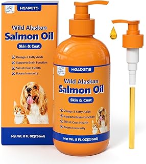 Wild Alaskan Salmon Oil for Dogs & Cats, Fish Oil Omega 3 Supplements with EPA & DHA for Skin & Coat, Immune, Brain, Joint and Heart Health, Dog & Cat Fish Oil Supplements with Pump- 8 oz