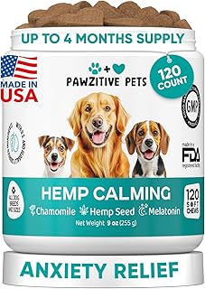 Hemp Calming Chews for Dogs - Dog Calming Chews for Anxiety Relief, Stress, Separation, Fireworks, Thunder, Travel, Vet Visits - USA Product - 120 Soft Treats with Melatonin, Chamomile, Passion Flower