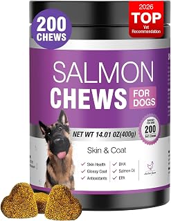 Omega 3 Skin and Coat Supplement for Dogs 200 Chews Dog Fish Oil Supplements with EPA & DHA Fatty Acids Dry Skin Relief for Dogs Shedding Allergy Itching