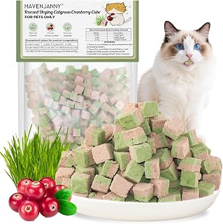 Freezed-Dried Cat Grass Treats, Catgrass Cranberry Duo Bites, Cat Dental Treats for Hairball Control and Urinary Tract