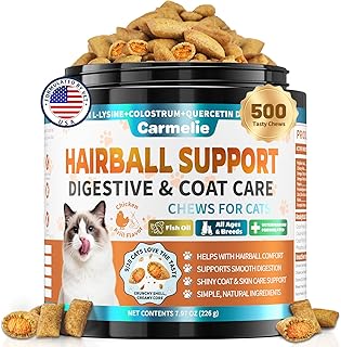 Carmelie Hairball Treatment for Cats, Hairball Remedy Cat Treats, 500 Count