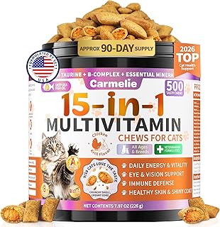 Carmelie Taurine for Cats Vitamins Treats, 15 in 1 Cat Multivitamin, 500 Ct