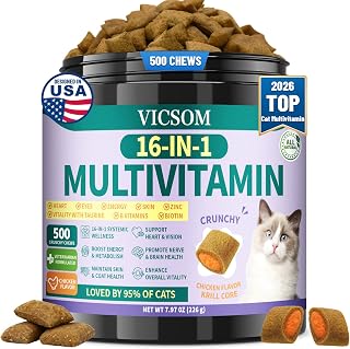 VICSOM Taurine for Cats Vitamins Treats, 16 in 1 Cat Multivitamin 500 Ct