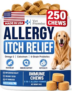 Dog Allergy Chews - 250 Count - Allergy & Itch Relief for Dogs with Omega 3