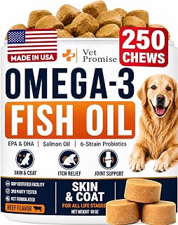 Omega 3 for Dogs - 250 Chews - Fish Oil for Dogs - Skin & Coat Supplement