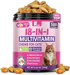 Taurine for Cats - 18 in 1 Cat Vitamins for Indoor Cats, Daily Cat Multivitamin Chews with Omega-3, Chondroitin, Glucosamine - 500 Ct Cаt Treats for Immune