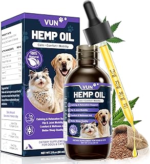 Hemp Oil for Dogs & Cats Anxiety, Stress Relief Drops with Omega 3-6-9