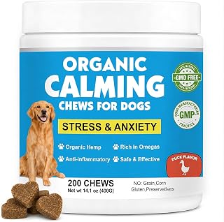 Calming Chews for Dogs, Dog Calming Treats with Melatonin, Stress & Anxiety Relief, Relaxation Aid for Travel, Vet Visits, Fireworks, Storms & Separation, Duck Flavor, 200 Soft Chews
