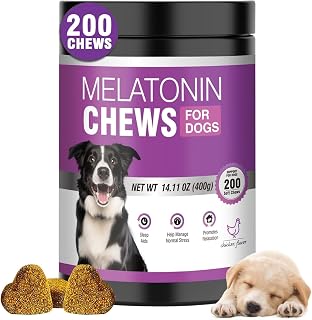 Calming Melatonin for Dogs, 200 Pet Chews Calming Treats for Sleep Aid Sleeping Pills Puppy Melatonin Bites